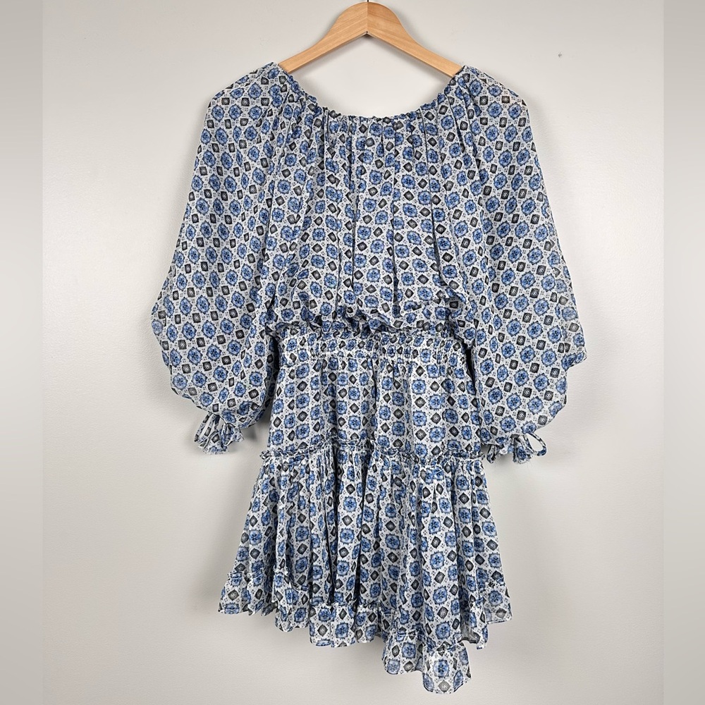 MISA Zonia Chiffon Mini Dress Scorpio’s Tile Blue - Picture 5 of 9